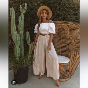 VICI | Madison Cream Woven Tie Overalls | Size Small